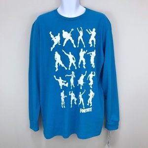 Blue Fortnite Dance Graphic Long Sleeve Tee Shirt
